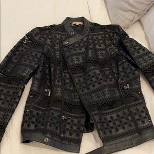 Laser cut faux leather jacket